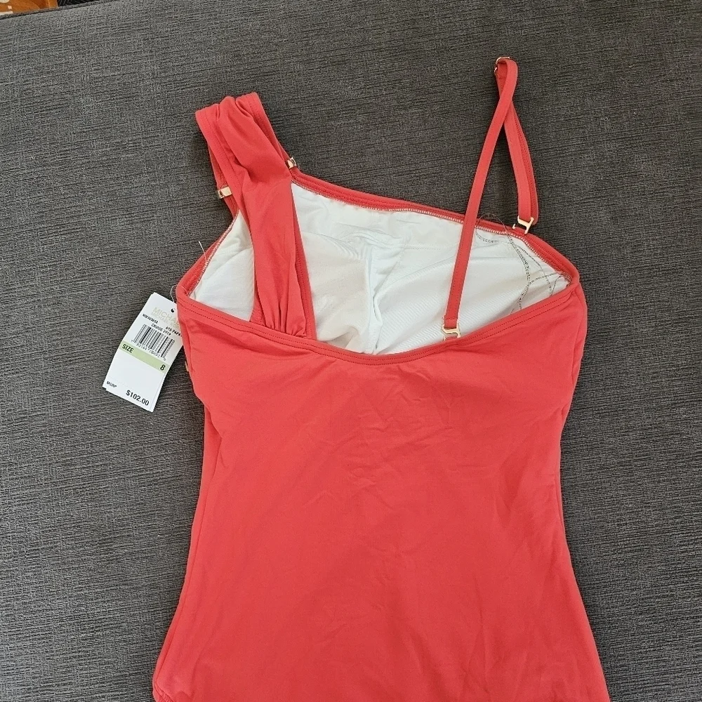 Michael Kors One Shoulder Convertible Gold Plate One Piece wimsuit Size 8